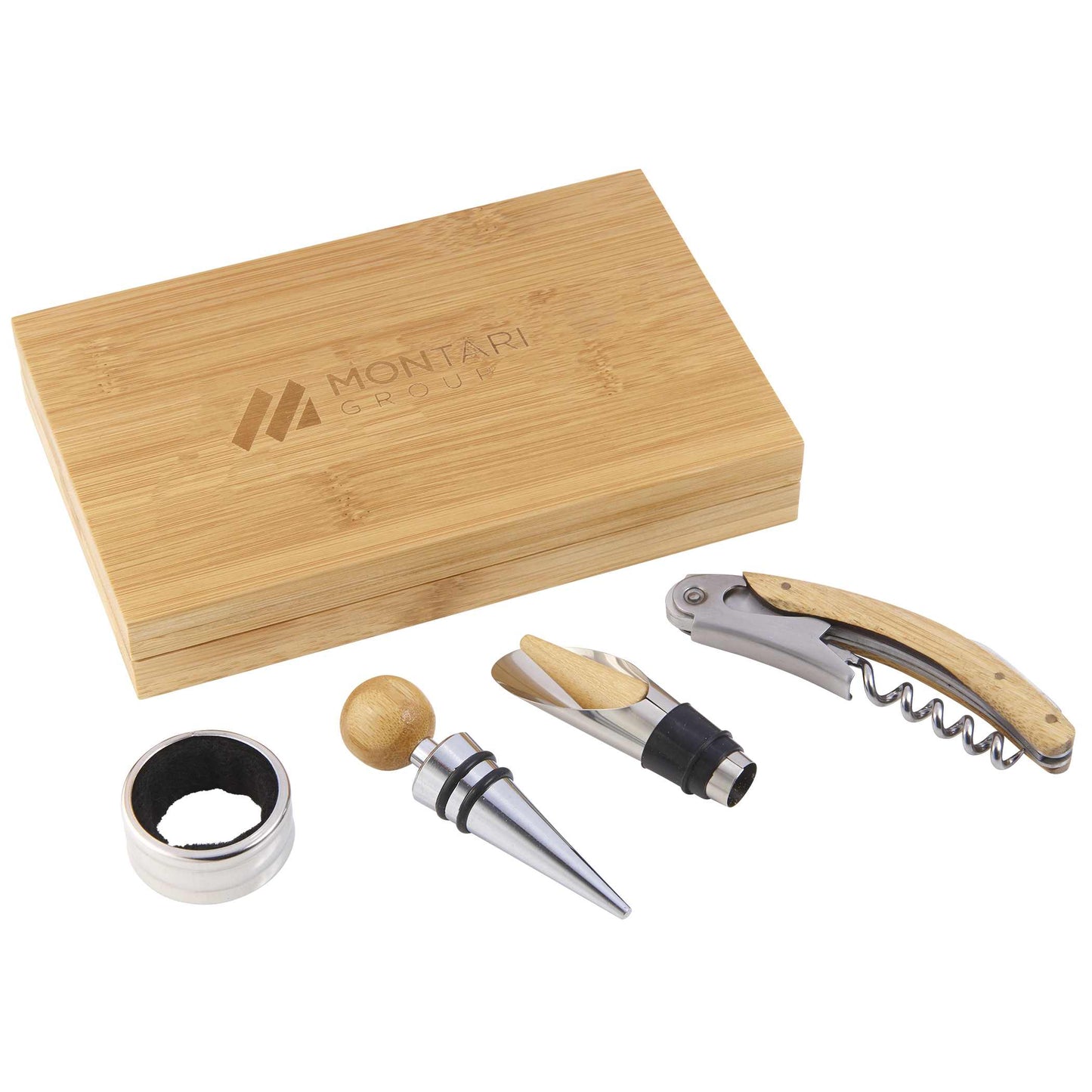 4 Piece Bamboo Wine Gift Set with custom logo