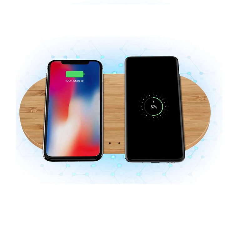 Double Node Bamboo Wireless Charging Pad