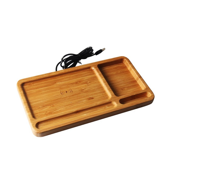 Sage Bamboo Desk Tray with Wireless Charging