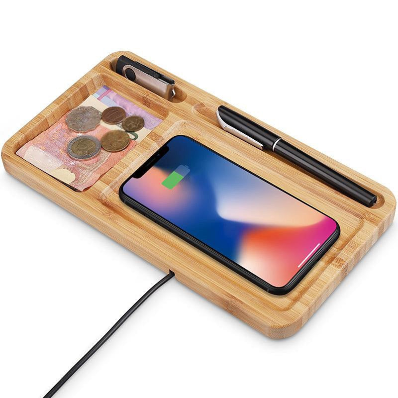 Sage Bamboo Desk Tray with Wireless Charging